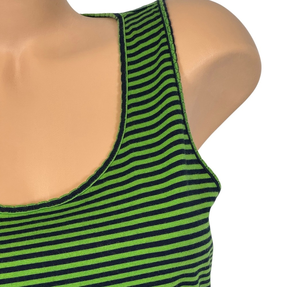 Talbots Women's Large Green Navy Blue Striped Scoop Neck Tank Top Picot Trim - Picture 2 of 9